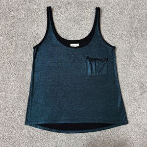 Silence + Noise Tank Top Womens XS Blue Metallic Shimmer Scoop Neck Pocket